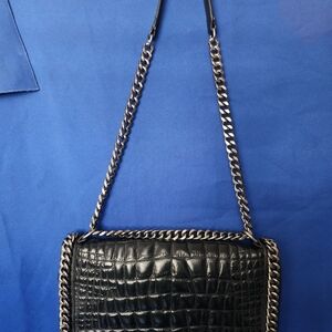 Elegant Black Croc-Embossed Chain Shoulder Bag Zara Women Used